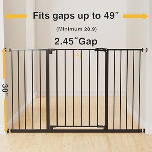 InnoTruth 28.9-49" Baby Gate for Stairs, 30" Tall Extra Wide Pet Gates for Doorways One-Hand Opening, Easy Walk Thru Dual Lock Dog Gates for the House, Hallways, Rooms, Easy Install Toddler Gate,Black