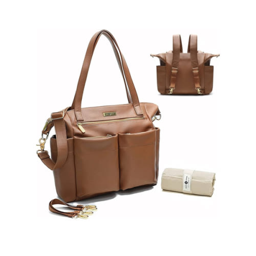 miss fong Diaper Bag Tote Leather Diaper Bag Backpack Large Tote Bag,Baby Diaper Bag for Women,Diaper Bag Purse with 11 Diaper Bag Organizer,Changing Pad, Stroller Straps,4 Insulated Pockets