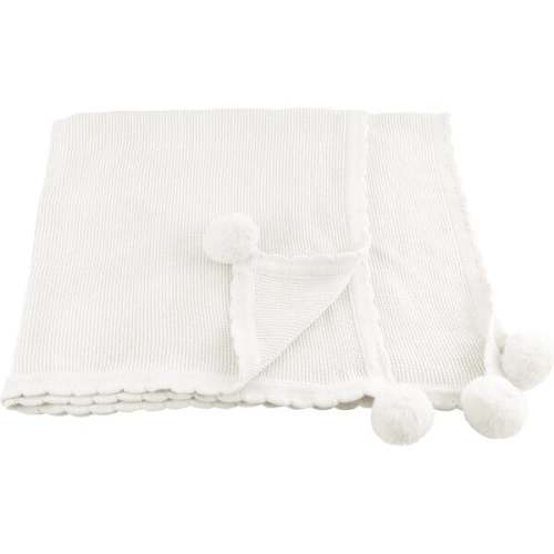 Pom Pom Blanket, White - MON AMI | Maisonette
