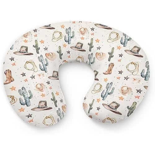 Western Cactus Hats Stars Pattern Nursing Pillow Cover, Unisex Removable Breastfeeding Pillowcase Slipcover for Baby Girls Boys Newborns Toddlers, Cover Only