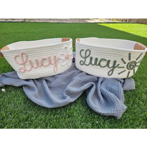 Baby shower personalized gift basket, baby Gift Basket Rope Cotton Basket Baby Gift Basket Toy Basket Storage Basket Baby Name Gift