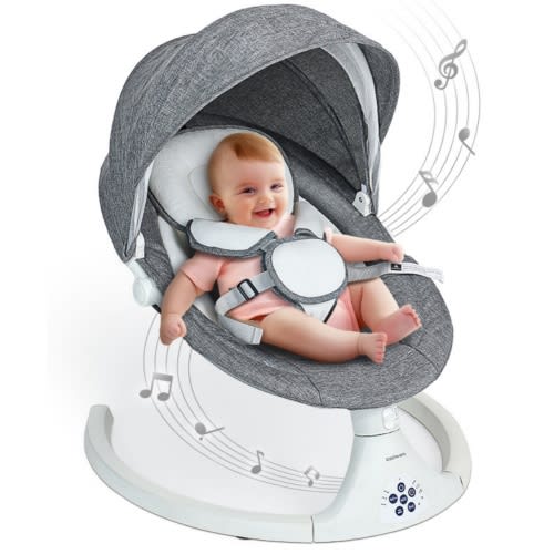 Baby Swing for Infants, Caveen Electric Bluetooth Baby Rocker, 5 Swing Speeds, 3 Seat Positions, Adapter & Battery Operated, Gray