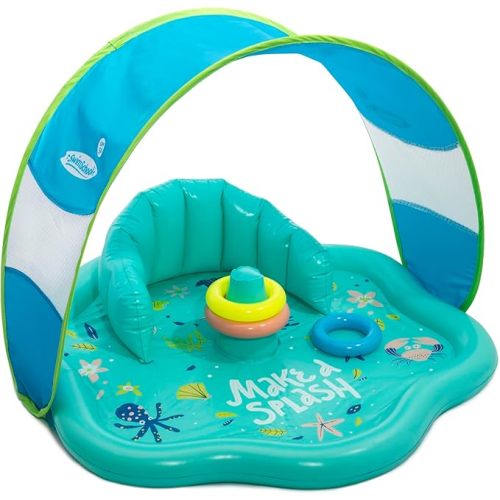 SwimSchool Infant Baby Pool Floats, Free Swimming, Super Buoyant – Ages 6-24 Months – Multiple Colors/Styles – Adjustable Canopies and Seats, Splash & Play Baby Floaties