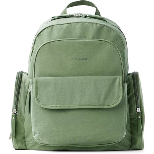 Skip Hop Diaper Bag Backpack with Portable Changing Pad, 9 Total Pockets, Easy-Access Wipes Pocket, Zippered Side Pocket, Luggage Sleeve & Stroller Straps, Fits a 15” Laptop, Luna, Sage