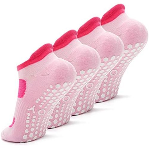 Busy Socks 2 Pack Non Slip Yoga Pilates Fitness Hospital Grip Socks for Women Men, Non Skid Barre Dance Ankle Cushioned Sock