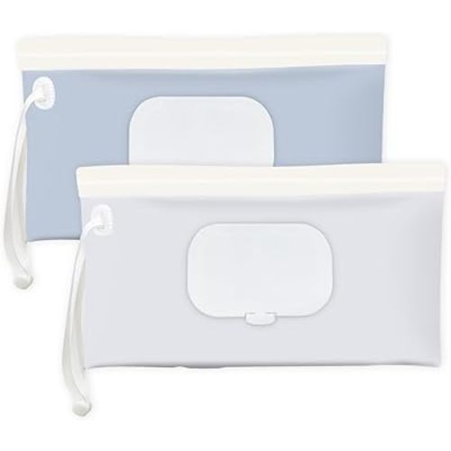 Baby wipes dispenser，portable baby wipes holder for outdoor, Refillable baby wipes container, on the go wet wipe pouch for travel, resuable wipes dispenser for hiking (Blue)