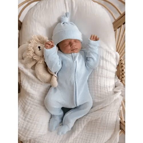 3 Little Crowns My First Outfit Footed Jumpsuit + Beanie - Baby Blue