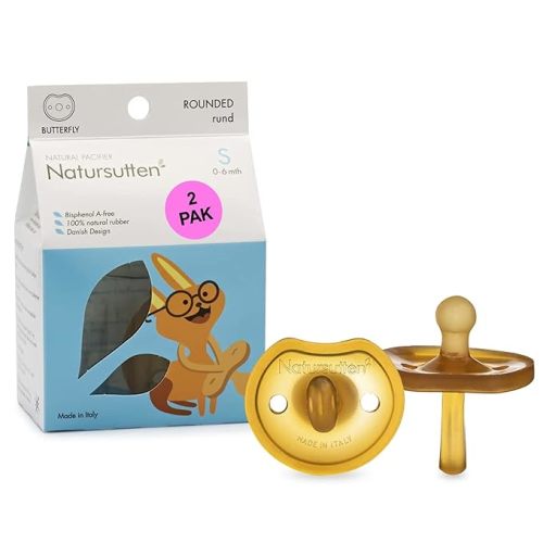 Natursutten Pacifiers 0-6 Months - 2-Pack Butterfly Shield Round Nipple Natural Rubber Safe & Soft BPA-Free Pacifier for Breastfeeding Babies - Newborn Pacifiers Made in Italy