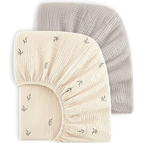 Bearmoss Lot de 2 draps-housses en mousseline 100 % coton pour matelas de berceau standard et matelas de lit pour tout-petit, 132,1 x 71,1 cm, doux et respirant pour garçons et filles (bourgeon mignon
