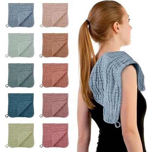 HIPHOP PANDA Muslin Burp Cloths, 10 Pack - Large 20" X10" - Ultra Absorbent and Soft 100% Cotton Baby Essentials Drool Rags and Messes for Newborn - ​Colorful Designs for Boy Girl, Multicolor