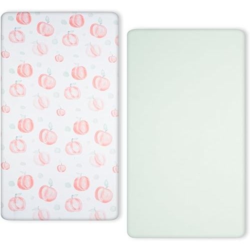 TILLYOU Baby Crib Sheets for Boys Girls, Super Soft Toddler Bed Sheets, 2 Pack Sheets for Standard Crib Mattress 28x52in, Peach dot