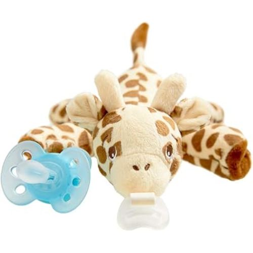 Philips AVENT Ultra Soft Snuggle Pacifier Holder with Detachable Pacifier, 0-6m, Giraffe, SCF348/01