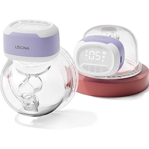 Lucina Breast Pump Hands Free, Wearable Breastfeeding Pump with Strong Suction, 3 Modes & 9 Levels, Wireless Portable Pump with LED Display, 16/18/20/22/24mm Flanges & Inserts, Purple
