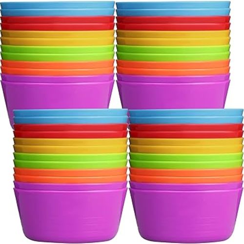 Foaincore 24 Pcs Kids Plastic Bowls Plastic 10 oz Cereal Bowls Snack Bowls Kids Bowls Microwave Dishwasher Safe Toddler Bowls Colorful Snack Bowls Children Bowl Salad Dessert Soup Bowls (6 Color)