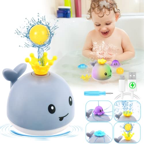 Gigilli Baby Whale Bath Toy, 4 Modes Bath Fountain Toy 6-12 12-18 Months, Light Up Bath Toys Sprinkler, Spray Water Pool Bathtub Toys for Toddlers 1-3 2-4 Infant Kid Baby 2 3 4 5 Shower Birthday Gifts