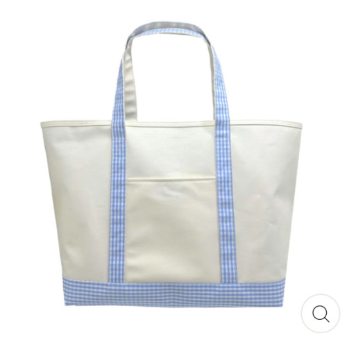 Tote Bag - Coated Canvas Maxi Tote - Natural with Sky Gingham Trim