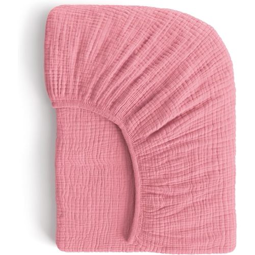 Muslin Crib Sheets, 100% Organic Cotton, Breathable and Ultra-Soft, Standard Crib Sheet Mattress (28"x 52") for Girls and Boys, Neutral Fitted Baby Crib Sheet (Pale Rose)