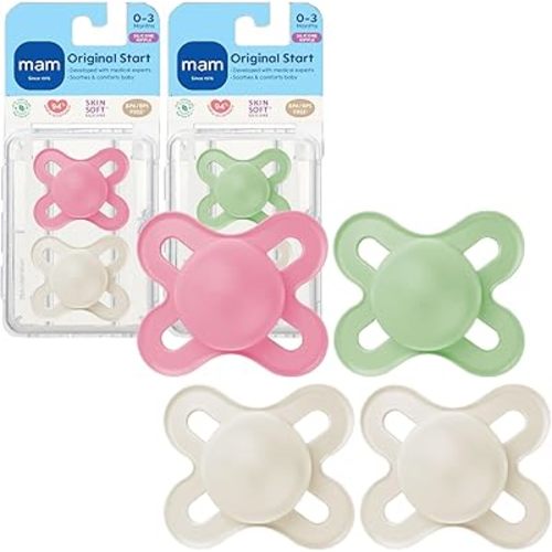MAM Original Start Matte Baby Pacifiers 0-3 Months Newborns, BPA-Free Skin Soft Silicone Nipple, Developed with Medical Experts, Easy to Clean, 4 Count