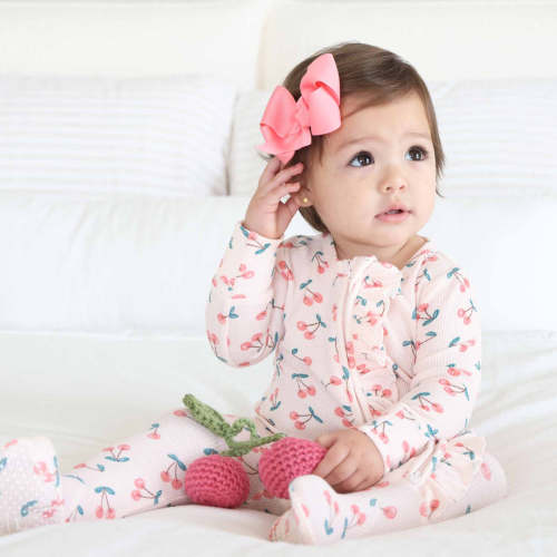 Cherry On Top Bamboo Waffle Zipper Ruffle Footie