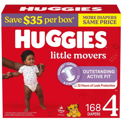 Huggies Little Movers Baby Diapers, Size 4 (22-37 lb) 168 CT