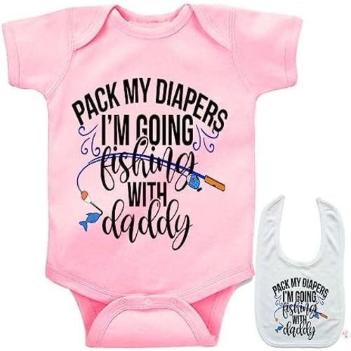 Pack My Diapers Im Going Fishing With Daddy -Cute Baby bodysuit onesie & bib