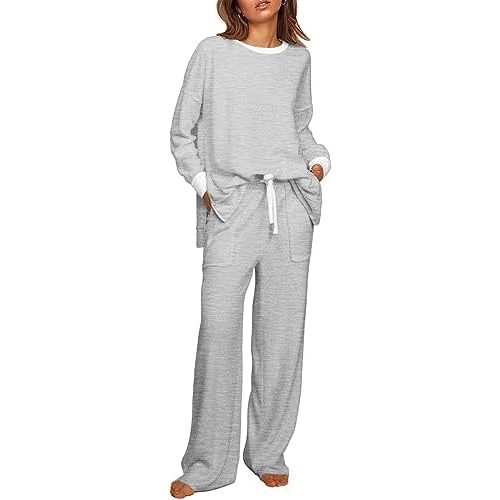 ETCYY NEW Lounge Sets for Women 2 Piece Outfits with Side Split Sweatshirt Tops and Wide Leg Sweatpants