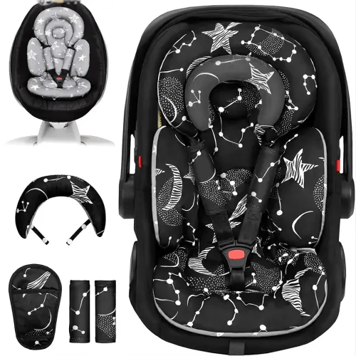 Infant Car Seat Insert with Extra Cushion for Preemie to Toddler, Reversible Newborn Carseat Insert Head Support, Fits for Stroller, Baby Swing, Rocker, Bassinets, Bouncer (Black Star)