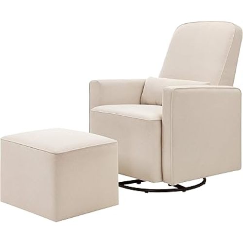 DaVinci Olive Upholstered Swivel Glider with Bonus Ottoman in Polyester Cream, Greenguard Gold & CertiPUR-US Certified