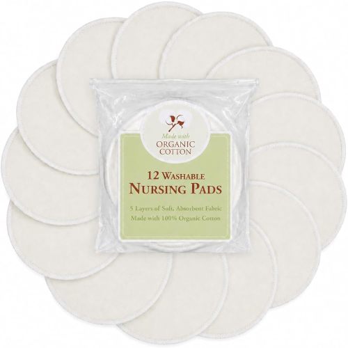 TL Care Nursing Pads Made with Organic Cotton - Soft, Breathable, Absorbent & Washable, Natural Color, 12 Count