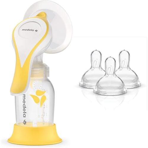 Medela Harmony Manual Breast Pump with PersonalFit Flex Shields Bundle with 3 Pack Slow Flow Spare Nipples
