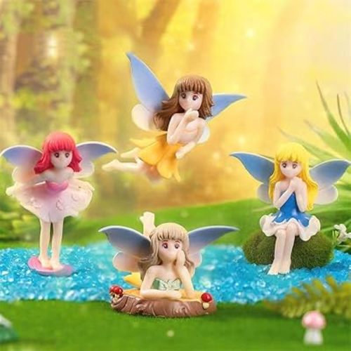 4Pcs Small Fairy Figurines Miniature Flower Elf Figures Mini Resin Fairy Garden Accessories for DIY Flower Pot Bonsai Micro Landscapes Birthday Cake Topper Home Tabletop Car Decors