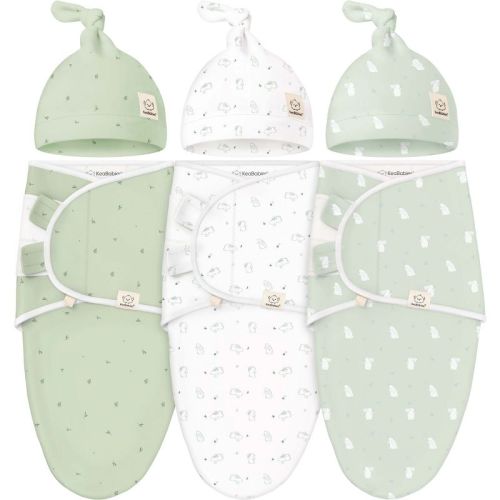 KeaBabies 3-Pack Organic Swaddle Sleep Sacks Baby with Newborn Beanies, Premies Swaddles Wrap 0-3 Months, Ergonomic Wearable Blanket