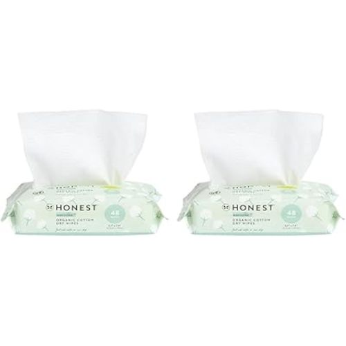 The Honest Company 100% Pure Organic Cotton Dry Wipes | Multi-Use Disposable Facial Cloth and Baby Wipe | Hypoallergenic and Gentle on Skin | 96 Count (2 Packs of 48)