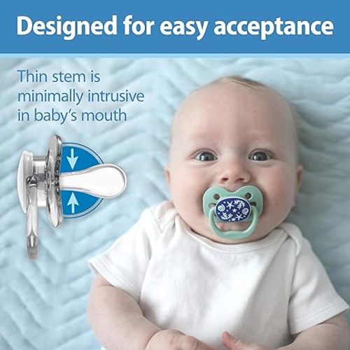 Dr. Brown's Advantage Glow-in-the-Dark Baby Pacifier, Fully Symmetrical Soother with Soft Silicone Bulb, Lavender Love-Coral Ocean, 0-6m, BPA Free, 4 Pack