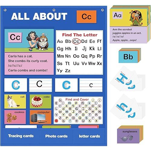 Alphabet Learning Pocket Chart, Alphabet Wall Chart for Toddlers 1-3, Handwriting Practice Letter Tracing Circle Time Learning Center for Classroom, Preschool Classroom Must Haves XL35x 27"