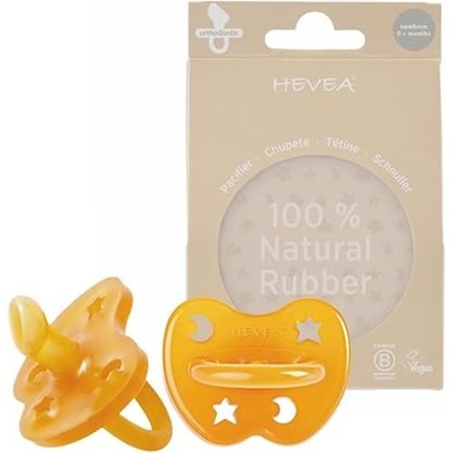 HEVEA Natural Rubber Pacifier Orthodontic Newborn 0+ Months Two-Pack - Natural