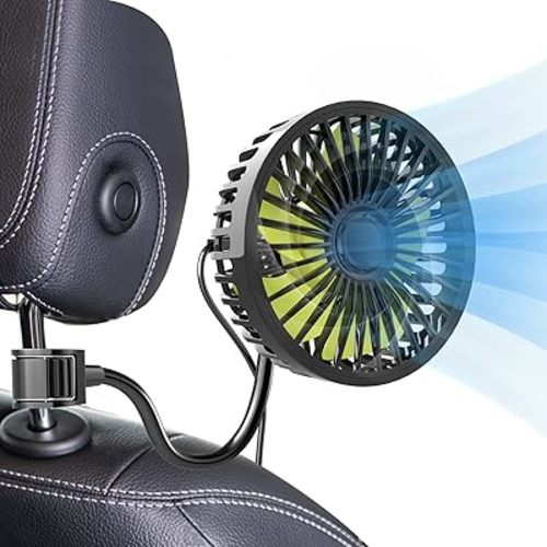 Trustnice USB Car Fan for Backseat Kids, 3 Speeds Strong Wind 5V Powerful Quiet Ventilation Car Cooling Seat Fan with Adjustable Clip Electric for Vehicles RV SUV Truck