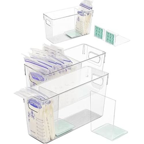 Amazon.com: Breastmilk Storage Container with L Shaped Separator Boards, Dividers Will Flatten Standing Breast Milk Bags in Organizer Bins Save Refrigerator Space | 2 Containers Plus 4 Green Removable Dividers : Baby