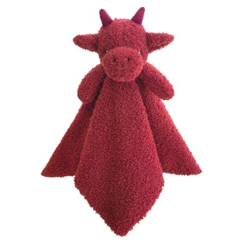 Doindute Baby Wine Red Dragon Stuffed Animal Security Blanket, Plush Dinosaur Character Lovey Blanket, Baby Shower/Nursery Gift, Newborn Infant Toddler Snuggle Blankie for Boys Girls, 14 Inches