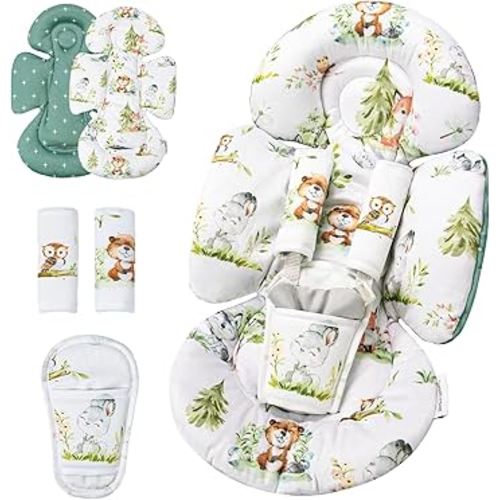 Generic Infant Car Seat Insert Compatible with Mamaroo Swing & Graco Swing and Infant Car Seat, Newborn Insert Baby Head Body Support, Reversible Design, Breathable Soft Fabric, 1Pcs - Green Woodland