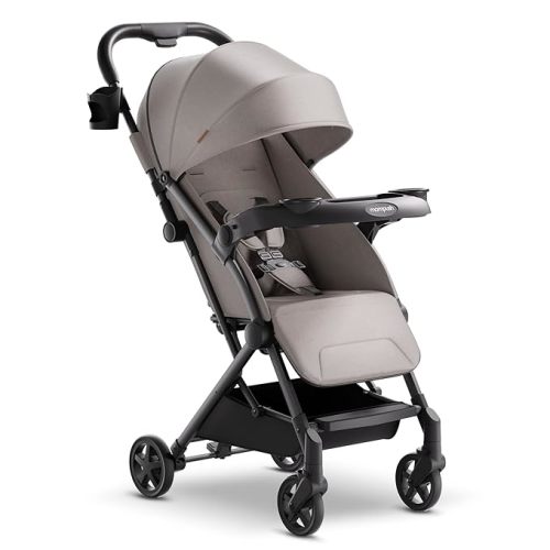 Mompush Lithe V2 Lightweight Travel Stroller, Compact Foldable Baby Stroller with Travel Bag, One-Hand Fold Stroller, Snack Tray, Mechanical Recline Seat, Airplane-Ready, UPF 50+ Canopy & Rain Cover