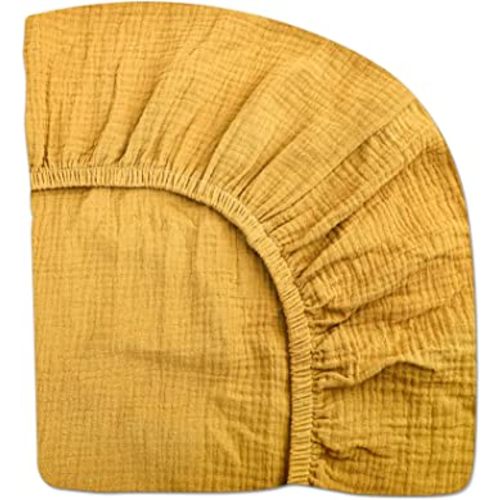 Pack and Play Sheets for Baby Boys and Girls 39"x27"x3", Neutral Muslin Cotton Pack N Play Mattresses Sheet with Boho Style, Soft and Breathable Comfort (Mustard Yellow)