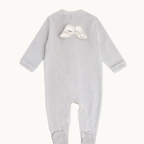 Velour Angel Wing™ Sleepsuit - Silver & Grey | Marie-Chantal