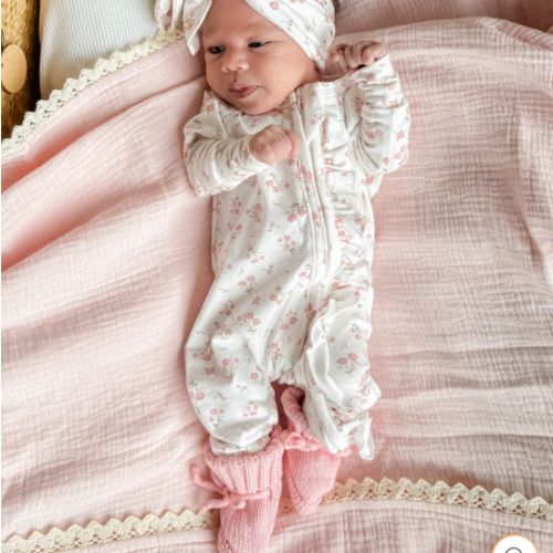 Frill Zip Romper | Paisley Peony – Little and Fern