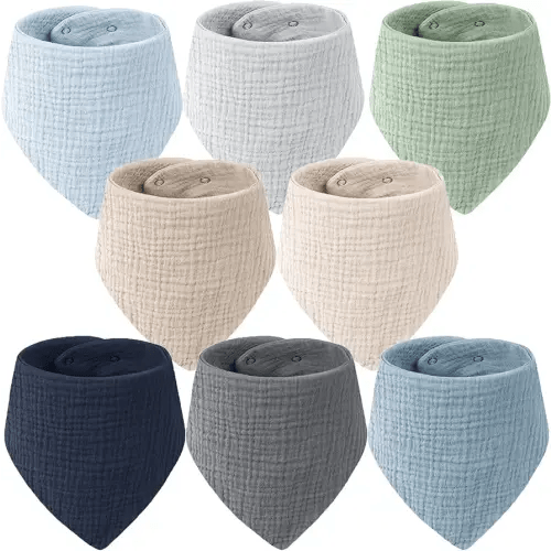 8-Pack Muslin Baby Bandana Drool Bibs – Soft & Absorbent 100% Cotton Teething and Drooling Essentials for Boys, Girls, Newborns & Toddlers