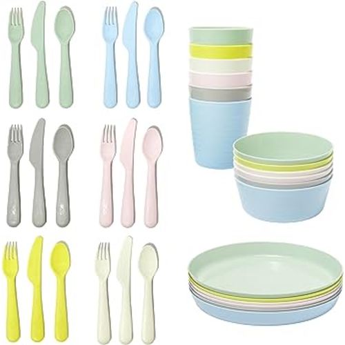 Ikea Kalas Pastel Colors Kids Plastic BPA Free Flatware, Bowl, Plate, Tumbler Set