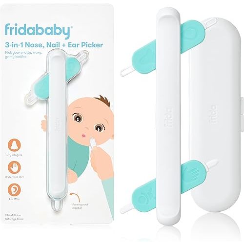 Frida Baby 3-in-1 Nose, Nail + Ear Picker: Baby Ear Cleaner + Baby Nose Cleaner and Nail Tool for Babies + Toddlers, Safely Clean Baby's Boogers, Ear Wax & More