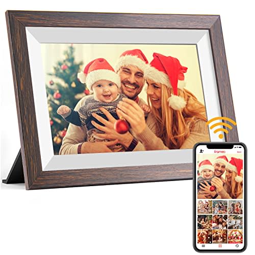 Frameo Digital Picture Frame WiFi 10.1inch Digital Photo Frame,Electronic Photo Frame Load from Phone,1280x800 IPS Touch Screen HD Display,Auto-Rotate,Share Photos/Video-Great Gift(Brown Wood)