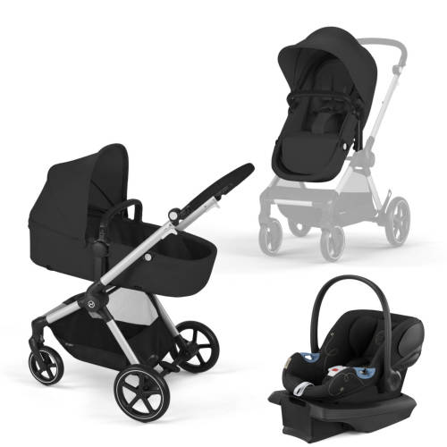 Eos 5-in-1 Travel System Stroller + Lightweight Aton G Infant Car Seat - Moon Black