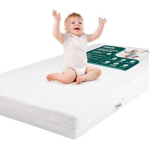 BABELIO Breathable Crib Mattress, Dual-Sided, Memory Foam, Waterproof, Removable and Machine-Washable Cover, for Toddler and Baby 52" x 27.5"